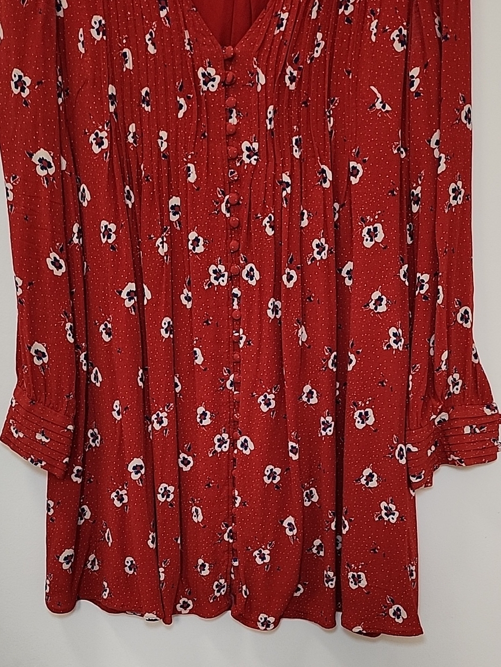 Sézane Joe dress in red floral print long sleeves button-front design Size 38/6 - Picture 8 of 16